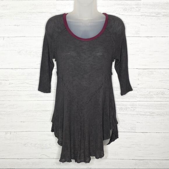 FREE PEOPLE Gray raw hem lightweight waffle knit top WOMEN'S SIZE SMALL - Picture 2 of 6